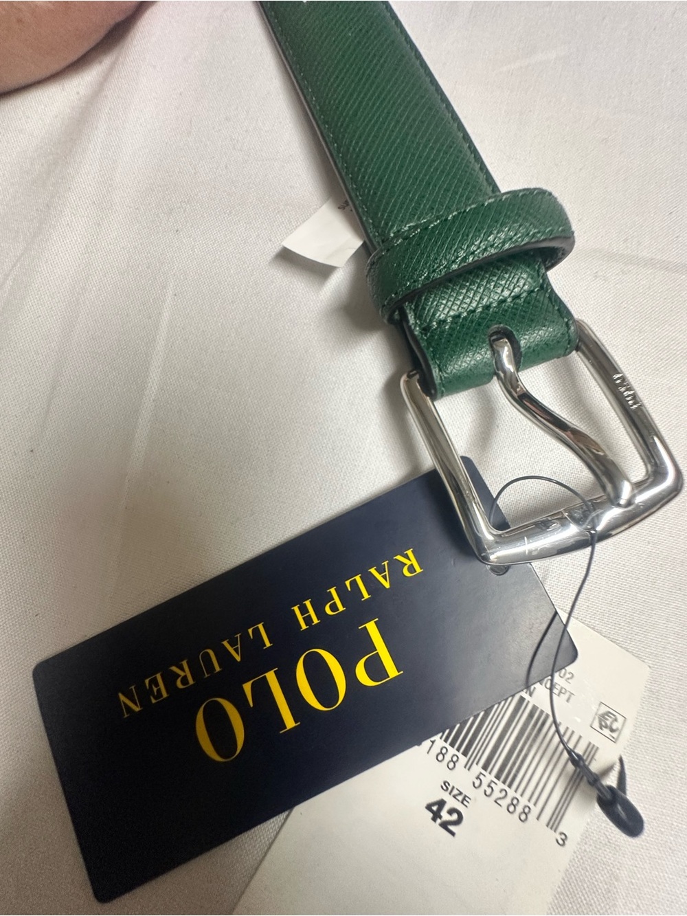 Ralph Lauren Green Leather Belt with Silver Buckle